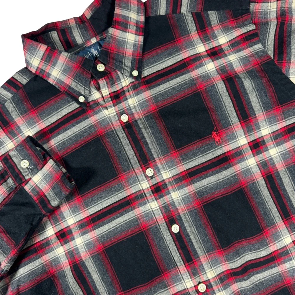 Polo Ralph Lauren Classic Fit Button Down Shirt Mens L Red Black Plaid Flannel